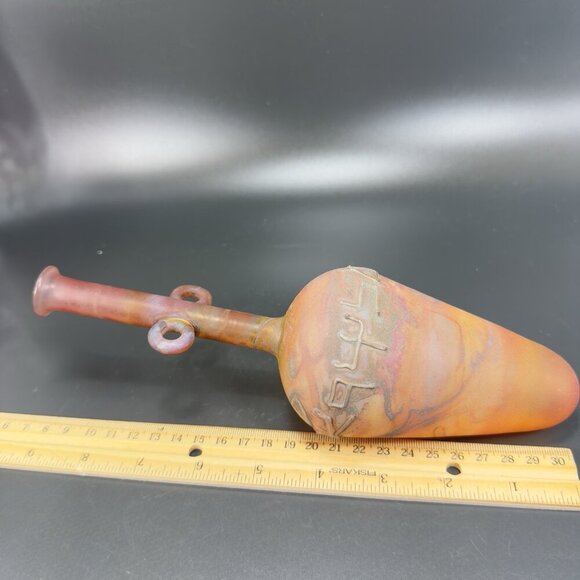 Egyptian Hand Blown Art Glass Vase Bottle Thin Lightweight Scavo Textured Glass - Picture 3 of 16